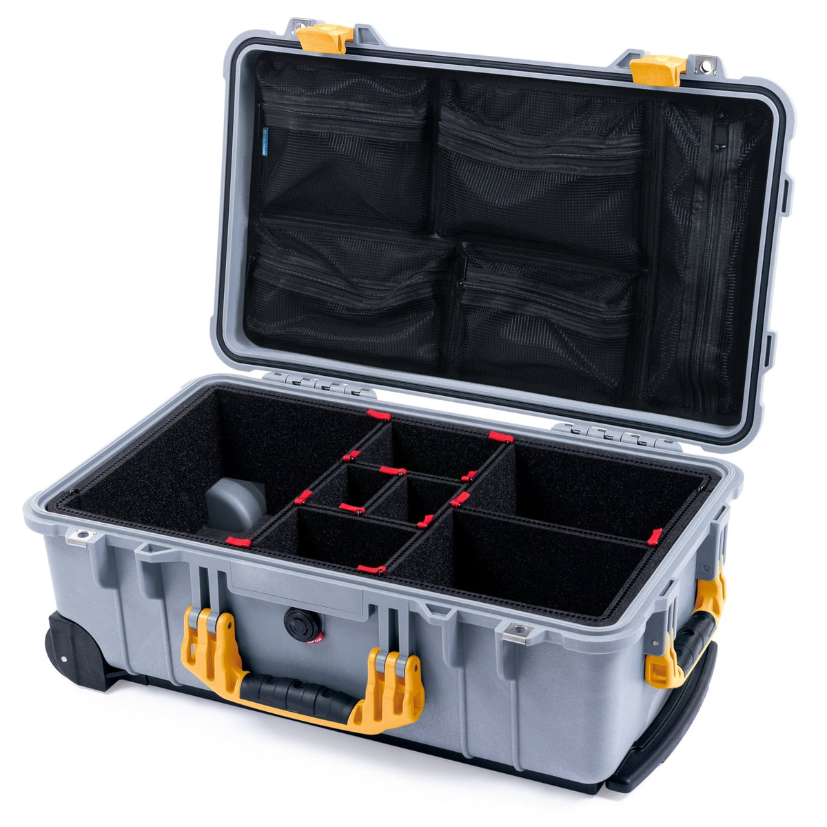 Pelican 1510 Case - Silver &amp; Yellow - TrekPak Divider System / Mesh Lid Organizer