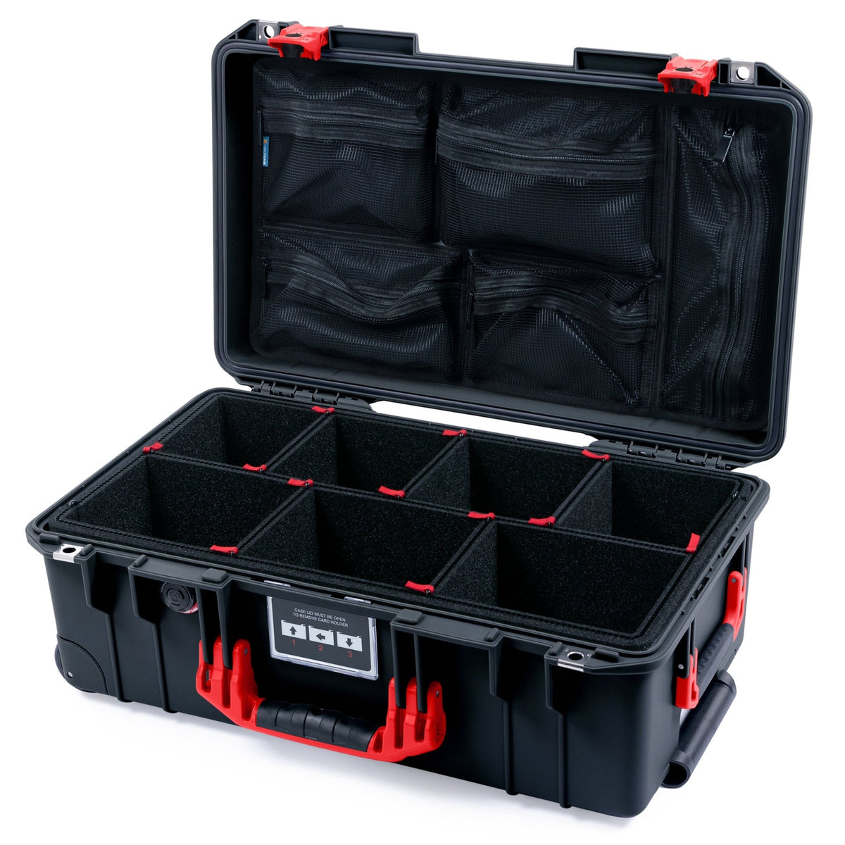 Pelican 1535 Air Carry - on Case - Black & Red TSA Latches - TrekPak Divider System / Mesh Lid Organizer