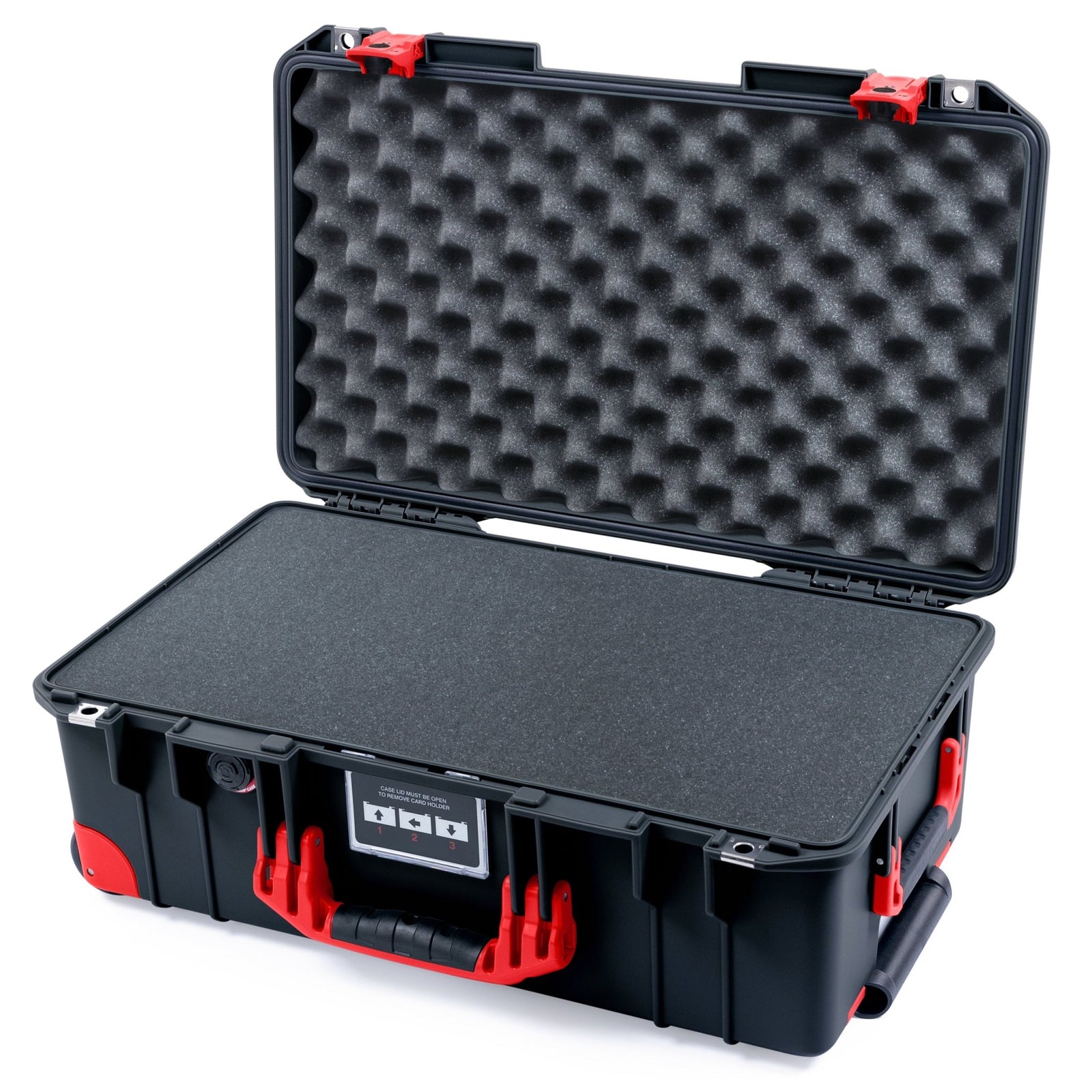 Pelican 1535 Air Carry - on Case - Black & Red TSA Latches + Trolley - Pick & Pluck Foam / Convoluted Lid Foam