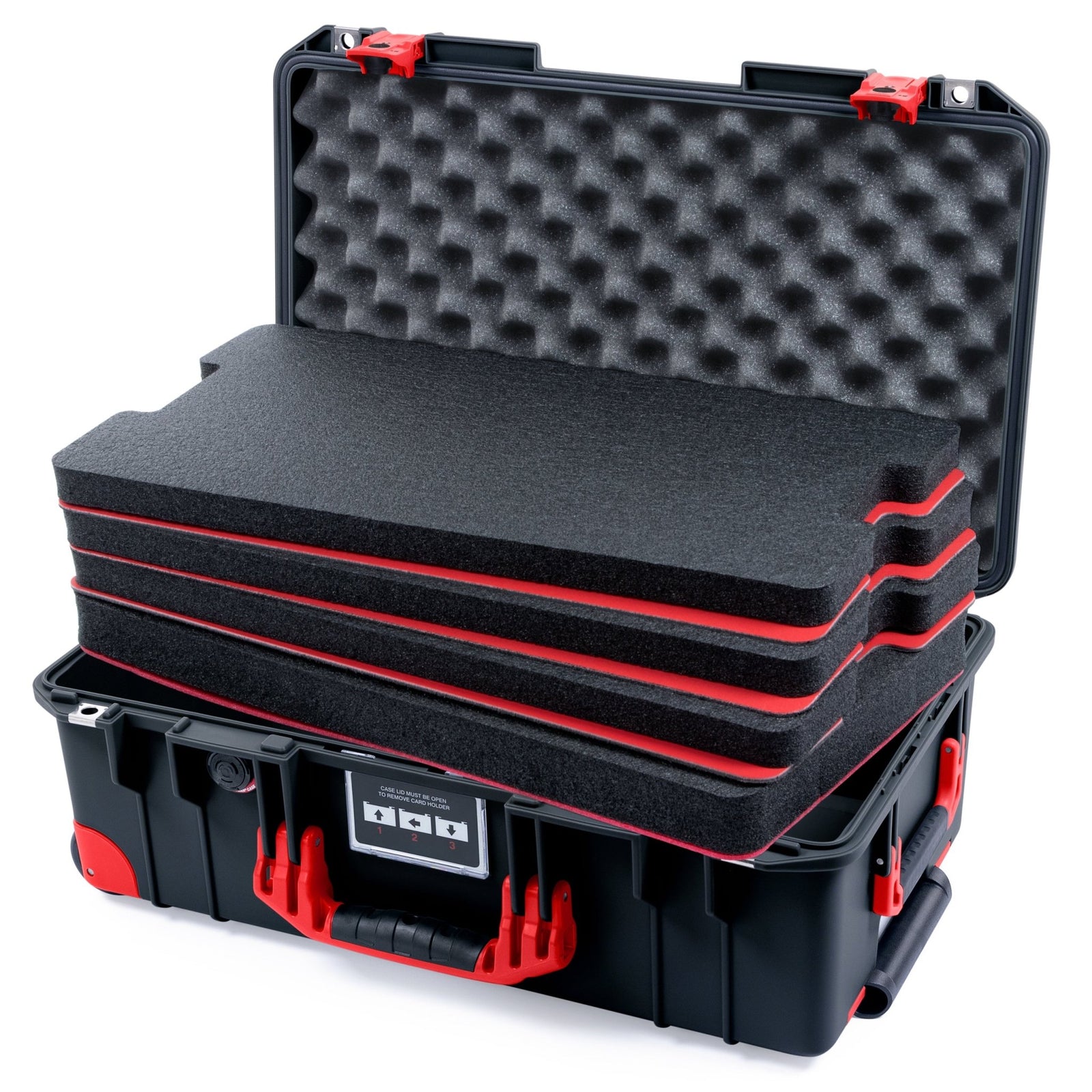 Pelican 1535 Air Carry - on Case - Black & Red TSA Latches + Trolley - DIY Tool Foam Kit / Convoluted Lid Foam