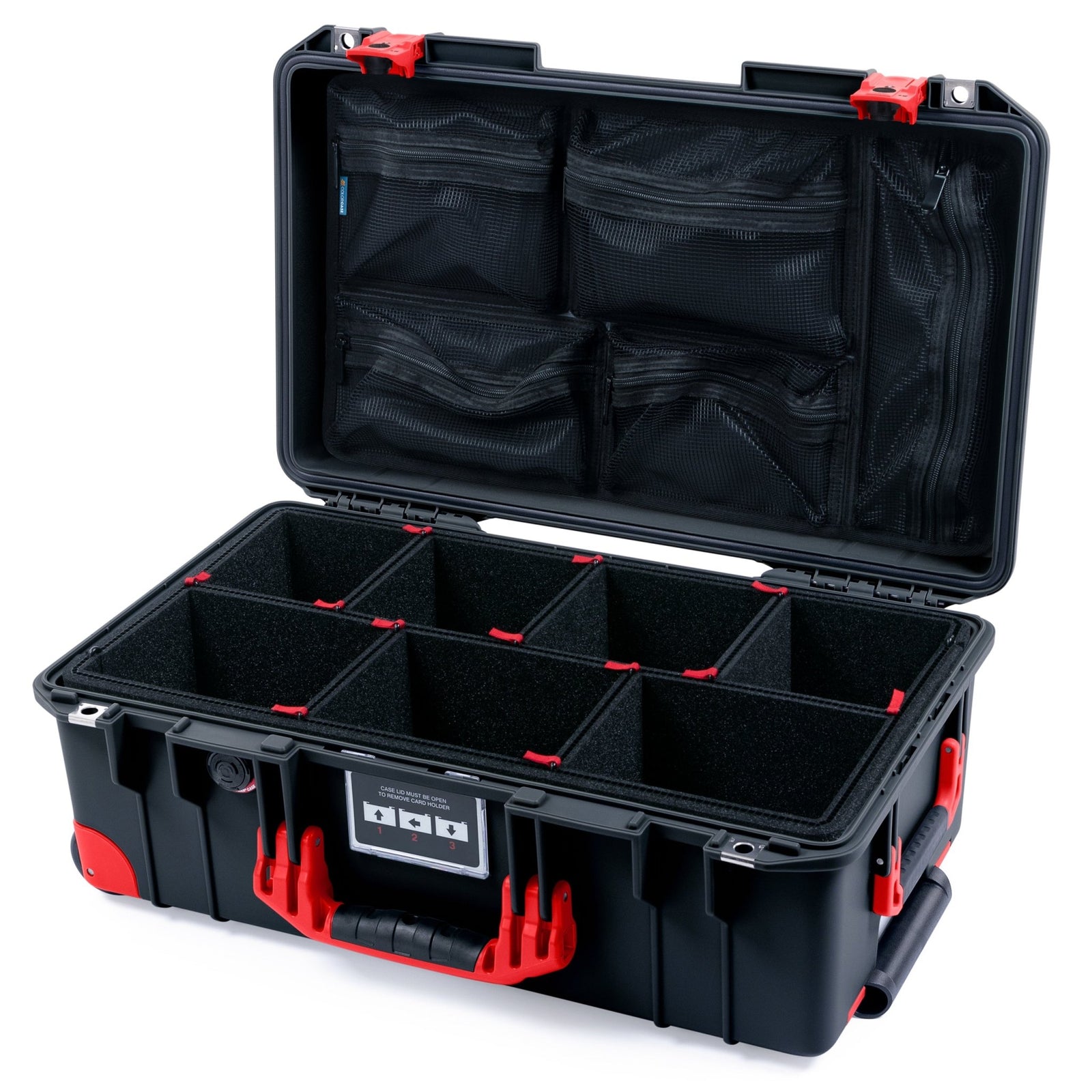 Pelican 1535 Air Carry - on Case - Black & Red TSA Latches + Trolley - TrekPak Divider System / Mesh Lid Organizer
