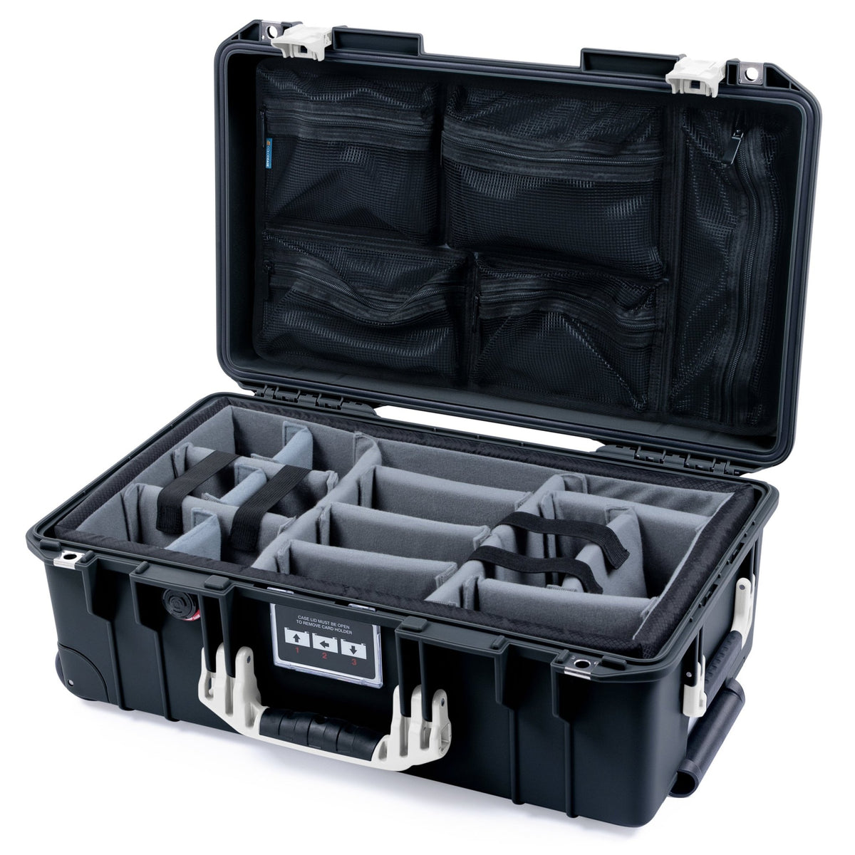 Pelican 1535 Air Carry - on Case - Black & White - Padded Microfiber Dividers / Mesh Lid Organizer