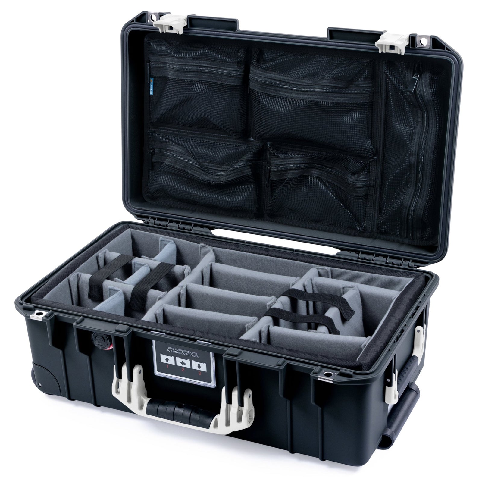 Pelican 1535 Air Carry - on Case - Black & White - Padded Microfiber Dividers / Mesh Lid Organizer