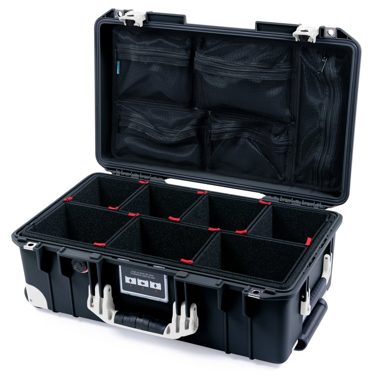 Pelican 1535 Air Carry - on Case - Black & Red TSA Latches + Trolley - TrekPak Divider System / Mesh Lid Organizer