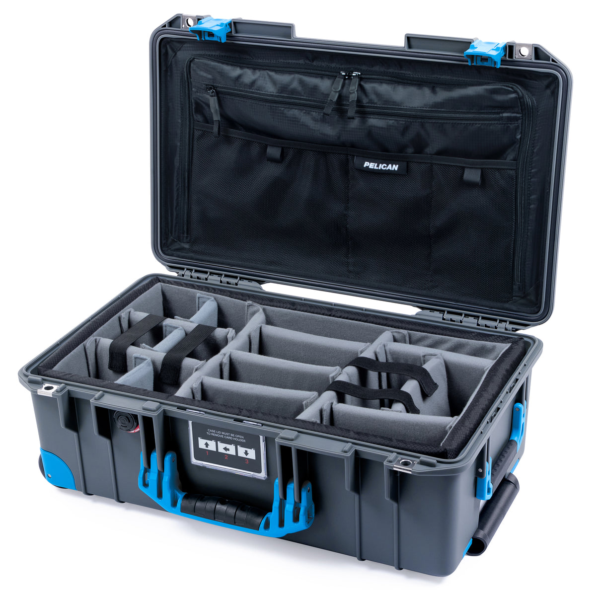 Pelican 1535 Air Carry-on Case - Charcoal &amp; Blue Trolley - Padded Microfiber Dividers / TRLV Lid Organizer