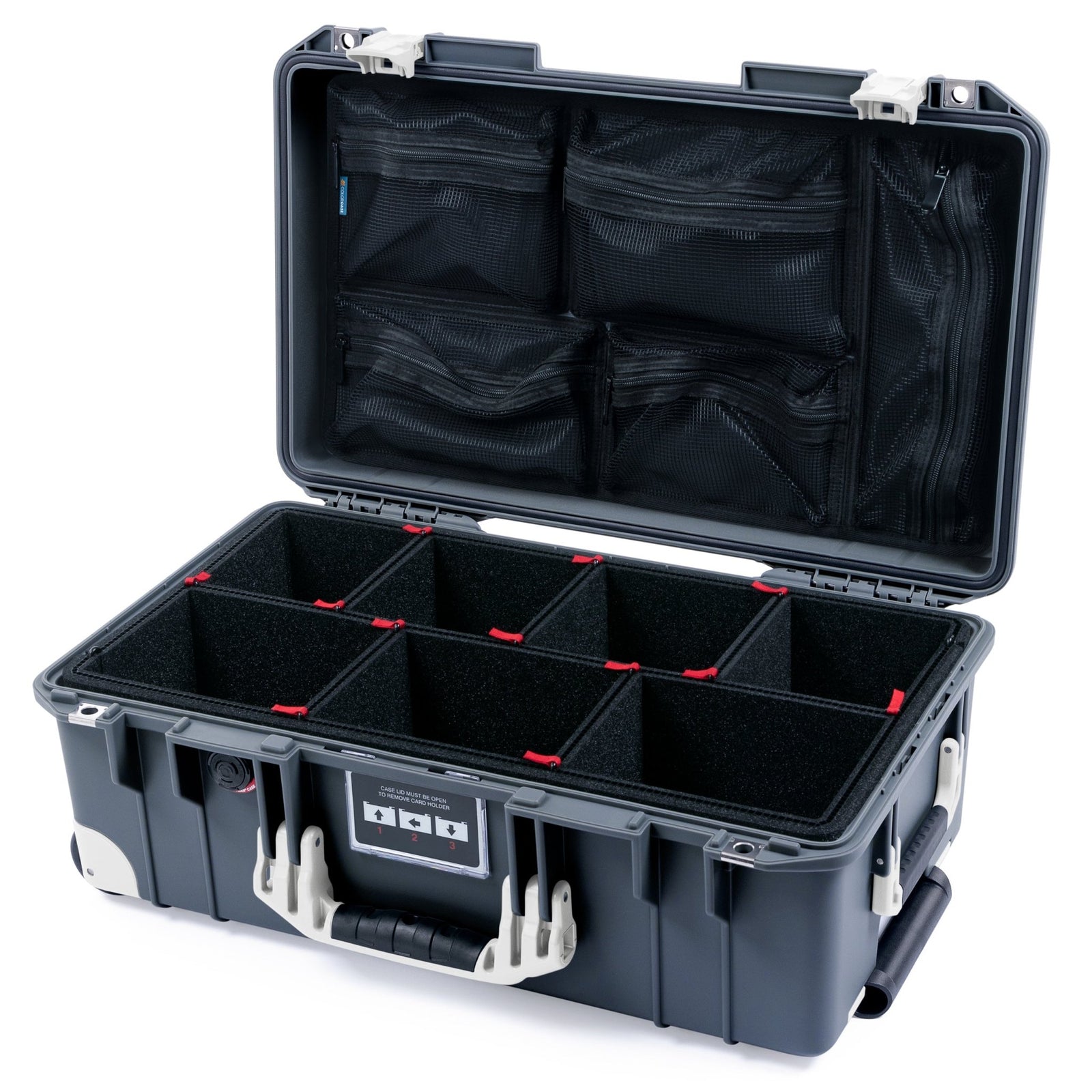 Pelican 1535 Air Carry - on Case - Charcoal & White Trolley - TrekPak Divider System / Mesh Lid Organizer