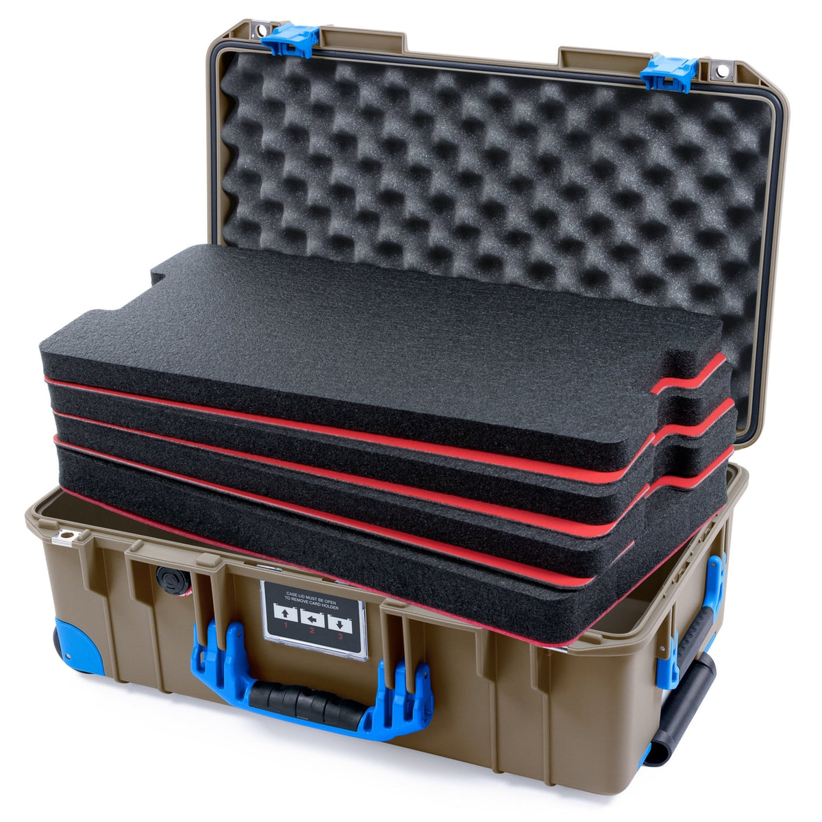 Pelican 1535 Air Carry-on Case - Dark Desert Dirt &amp; Blue Trolley - DIY Tool Foam Kit / Convoluted Lid Foam
