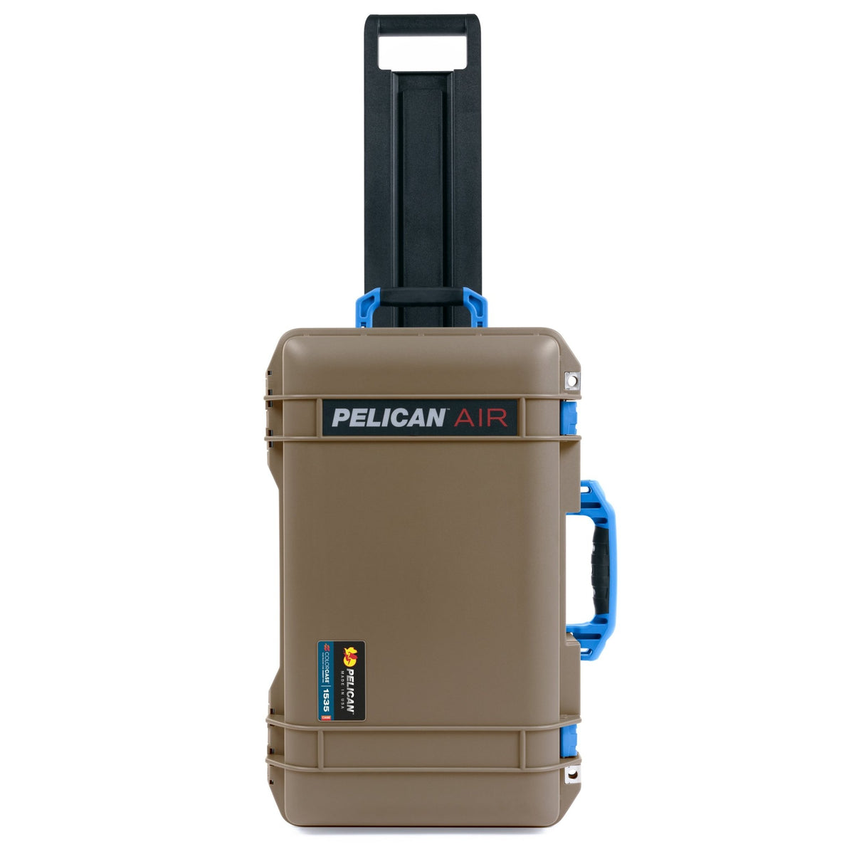 Pelican 1535 Air Carry-on Case - Dark Desert Dirt &amp; Blue Trolley - Upright Front View