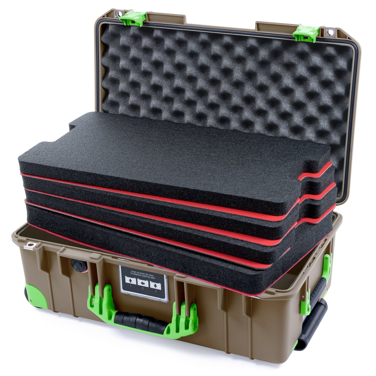 Pelican 1535 Air Carry - on Case - Dark Desert Dirt & Lime Green Trolley - DIY Tool Foam Kit / Convoluted Lid Foam
