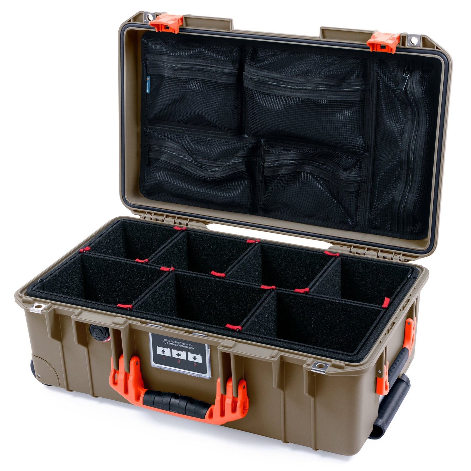 Pelican 1535 Air Carry - on Case - Dark Desert Dirt & Orange - TrekPak Divider System / Mesh Lid Organizer