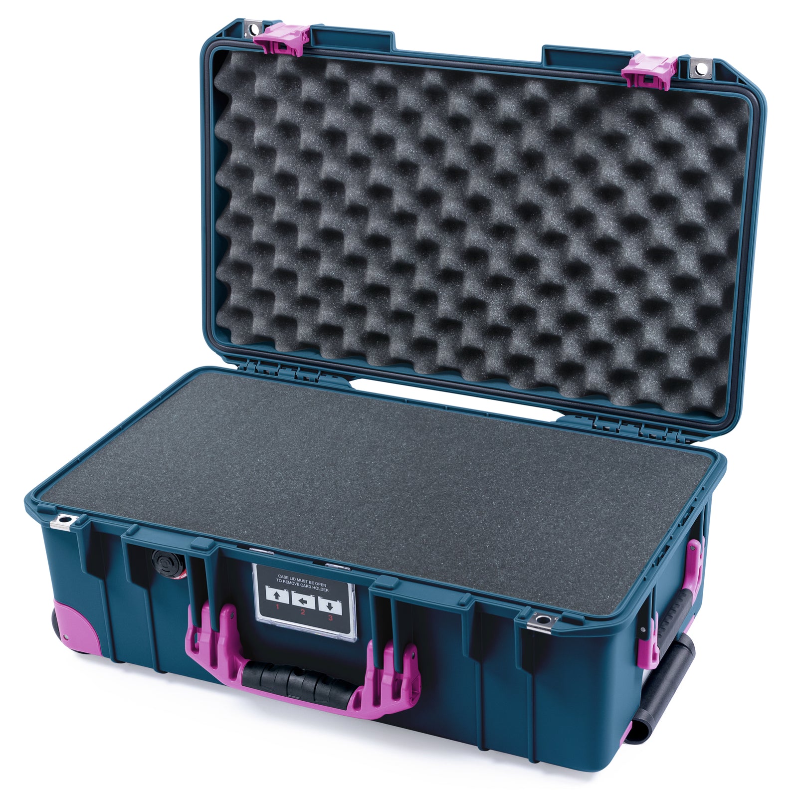 Pelican 1535 Air Carry-on Case - Deep Pacific & Magenta Trolley - Pick & Pluck Foam / Convoluted Lid Foam