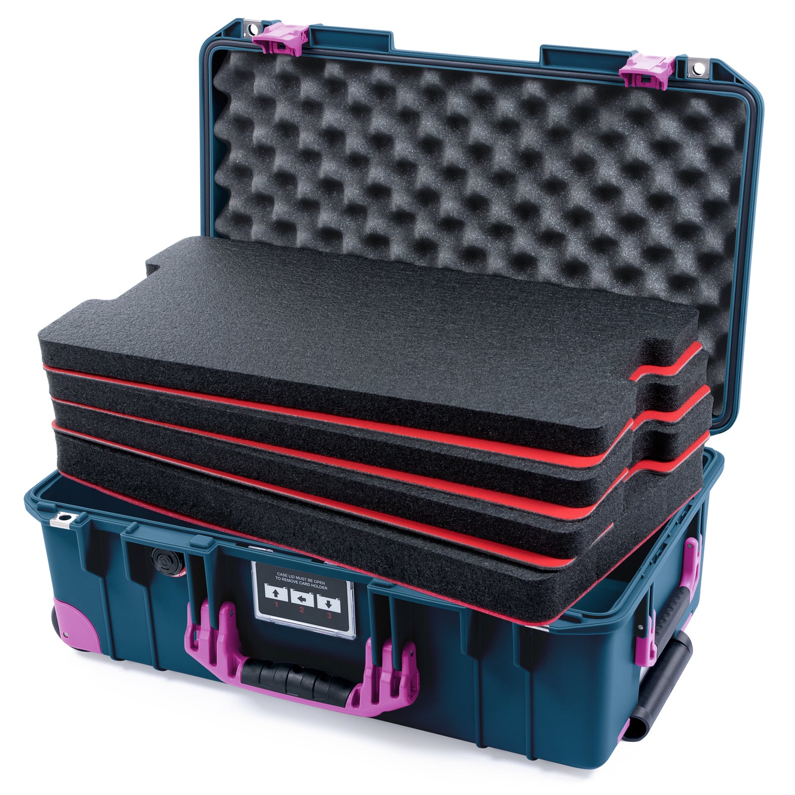 Pelican 1535 Air Carry-on Case - Deep Pacific & Magenta Trolley - DIY Tool Foam Kit / Convoluted Lid Foam