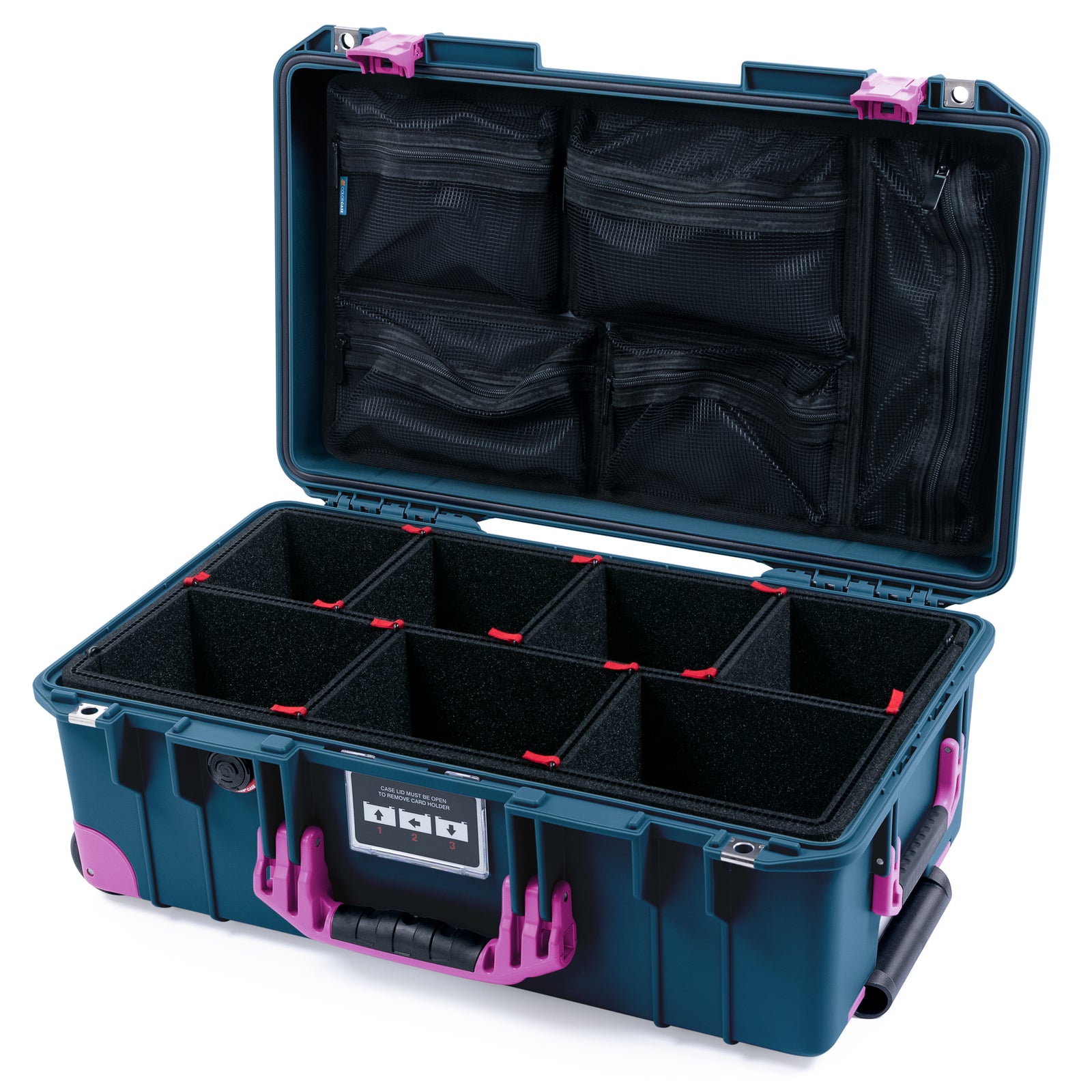 Pelican 1535 Air Carry-on Case - Deep Pacific & Magenta Trolley - TrekPak Divider System / Mesh Lid Organizer