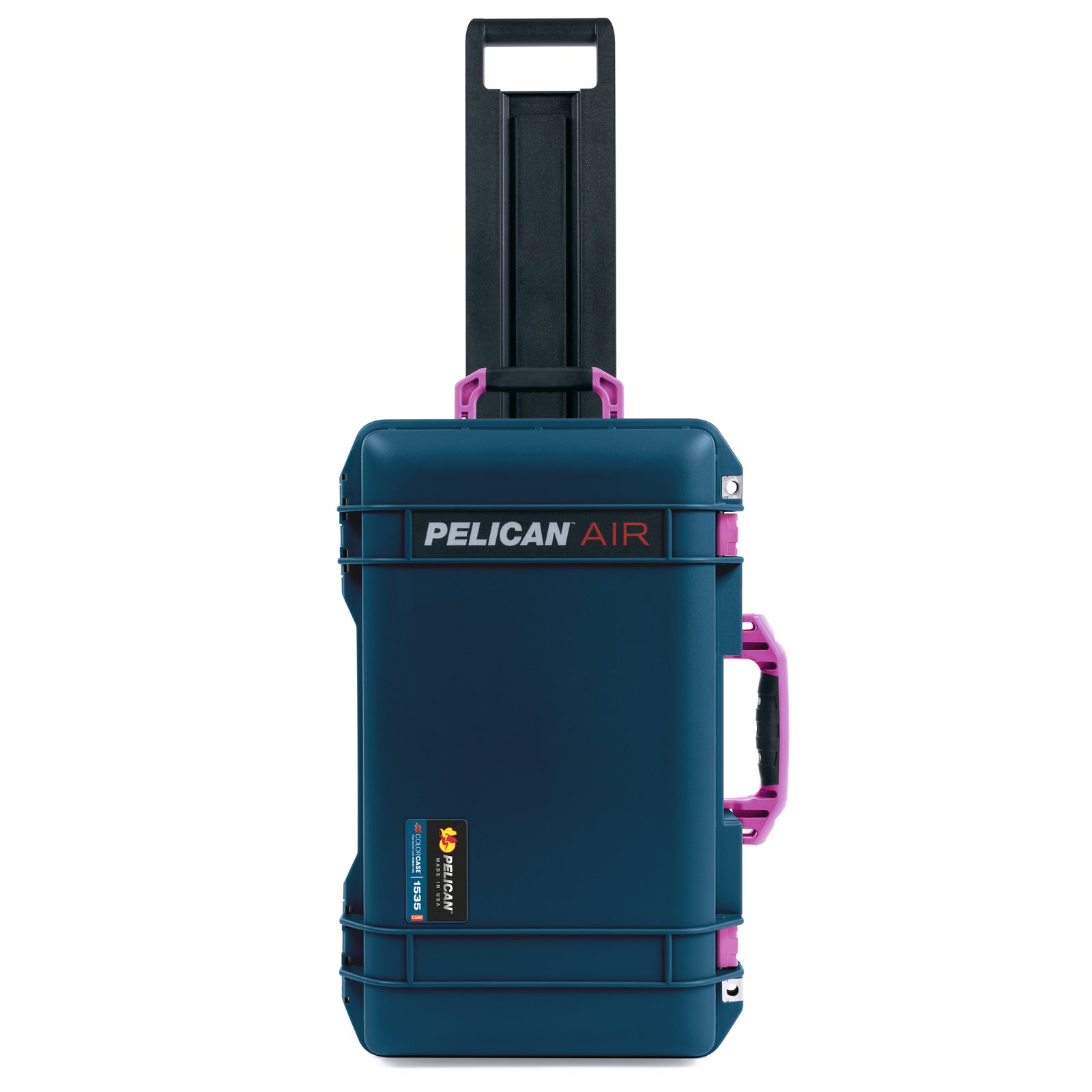 Pelican 1535 Air Carry-on Case - Deep Pacific & Magenta Trolley - Upright View Front