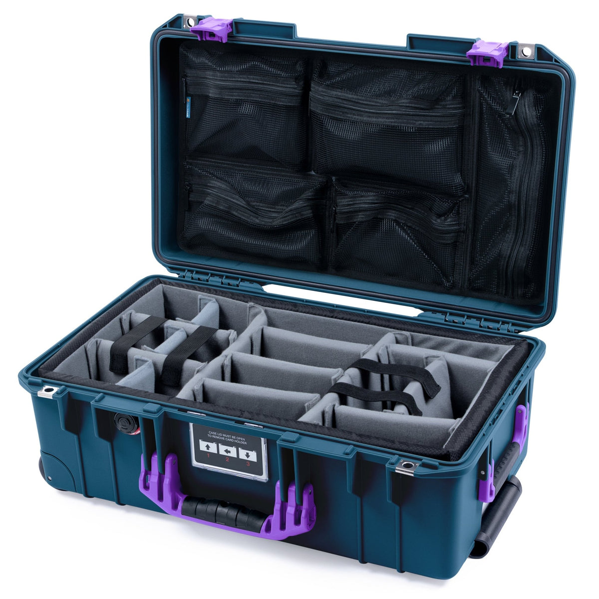 Pelican 1535 Air Carry-on Case - Deep Pacific &amp; Purple - Padded Microfiber Dividers / Mesh Lid Organizer