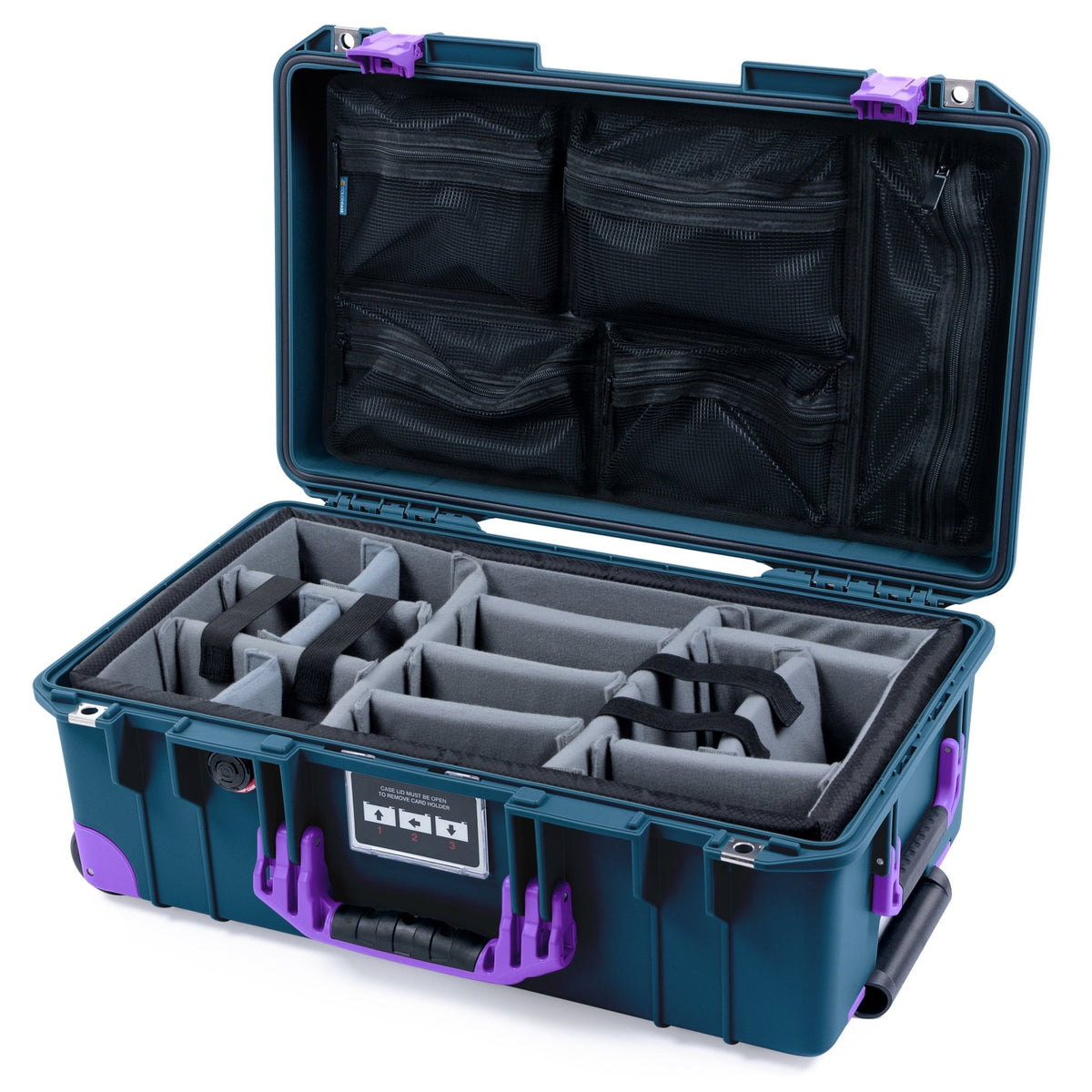 Pelican 1535 Air Carry - on Case - Deep Pacific &amp; Purple Trolley - Padded Microfiber Dividers / Mesh Lid Organizer