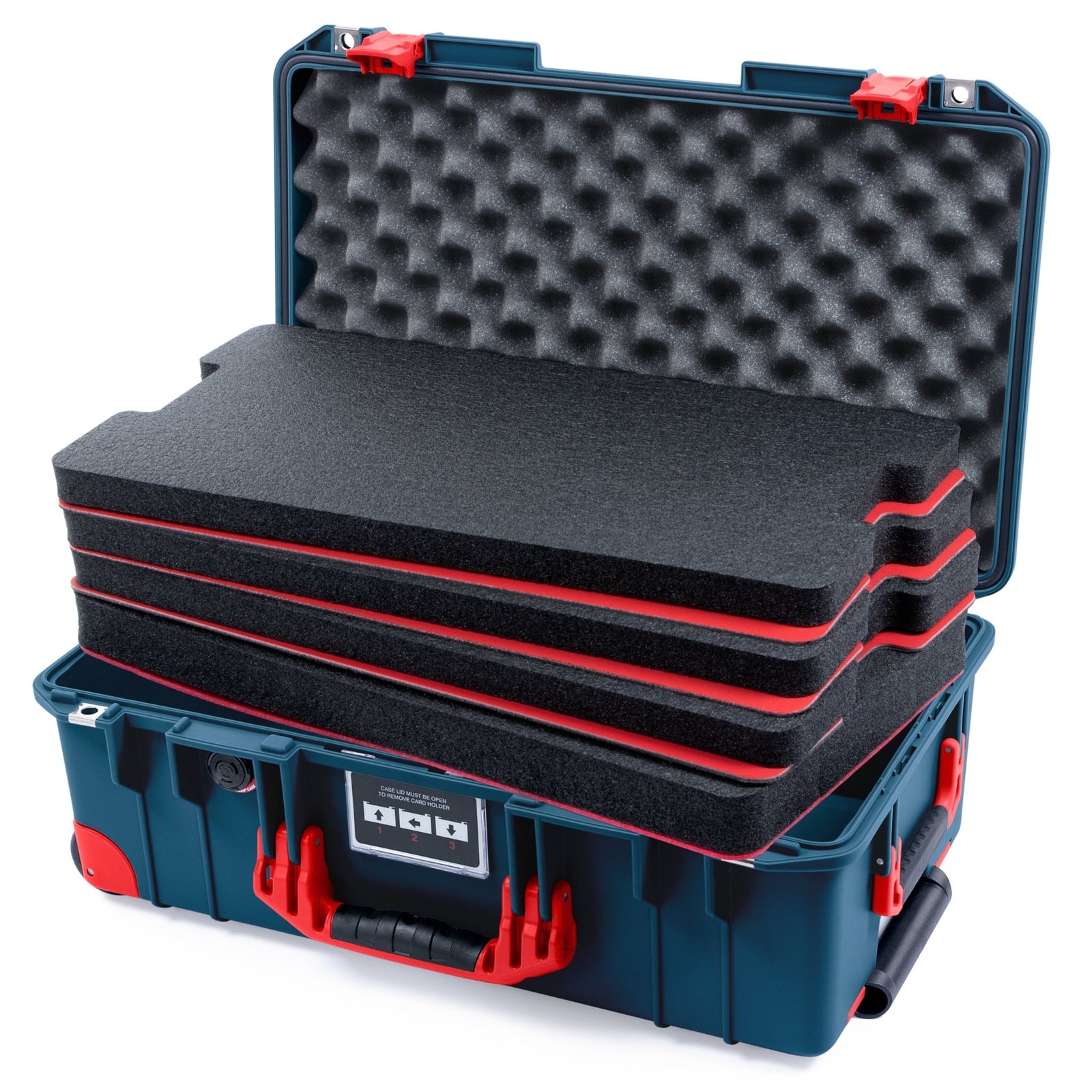 Pelican 1535 Air Carry-on Case - Deep Pacific & Red Trolley - DIY Tool Foam Kit / Convoluted Lid Foam