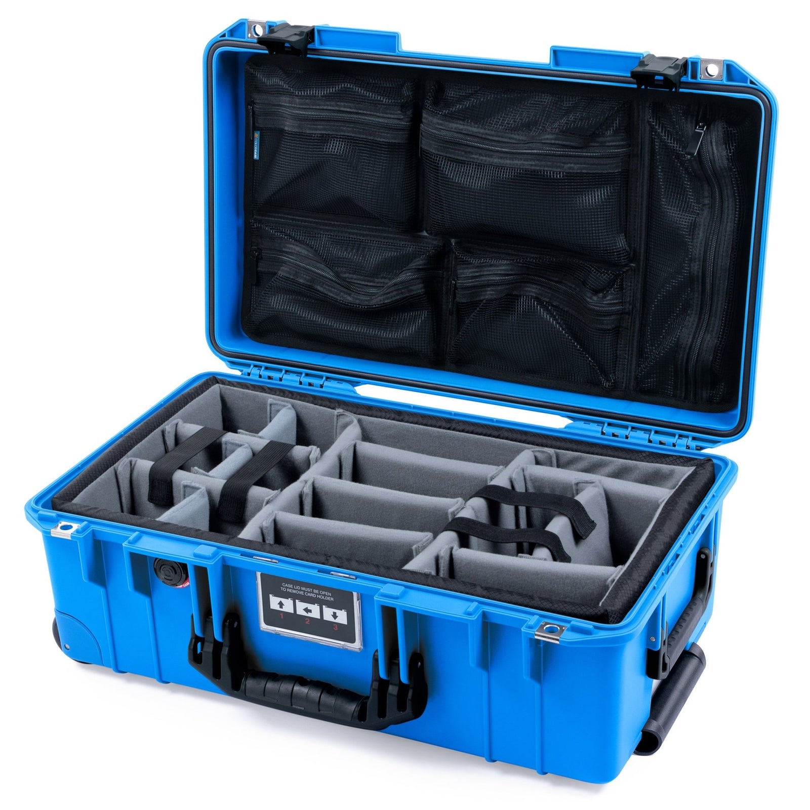 Pelican 1535 Air Carry-on Case - Electric Blue & Black - Padded Microfiber Dividers / Mesh Lid Organizer