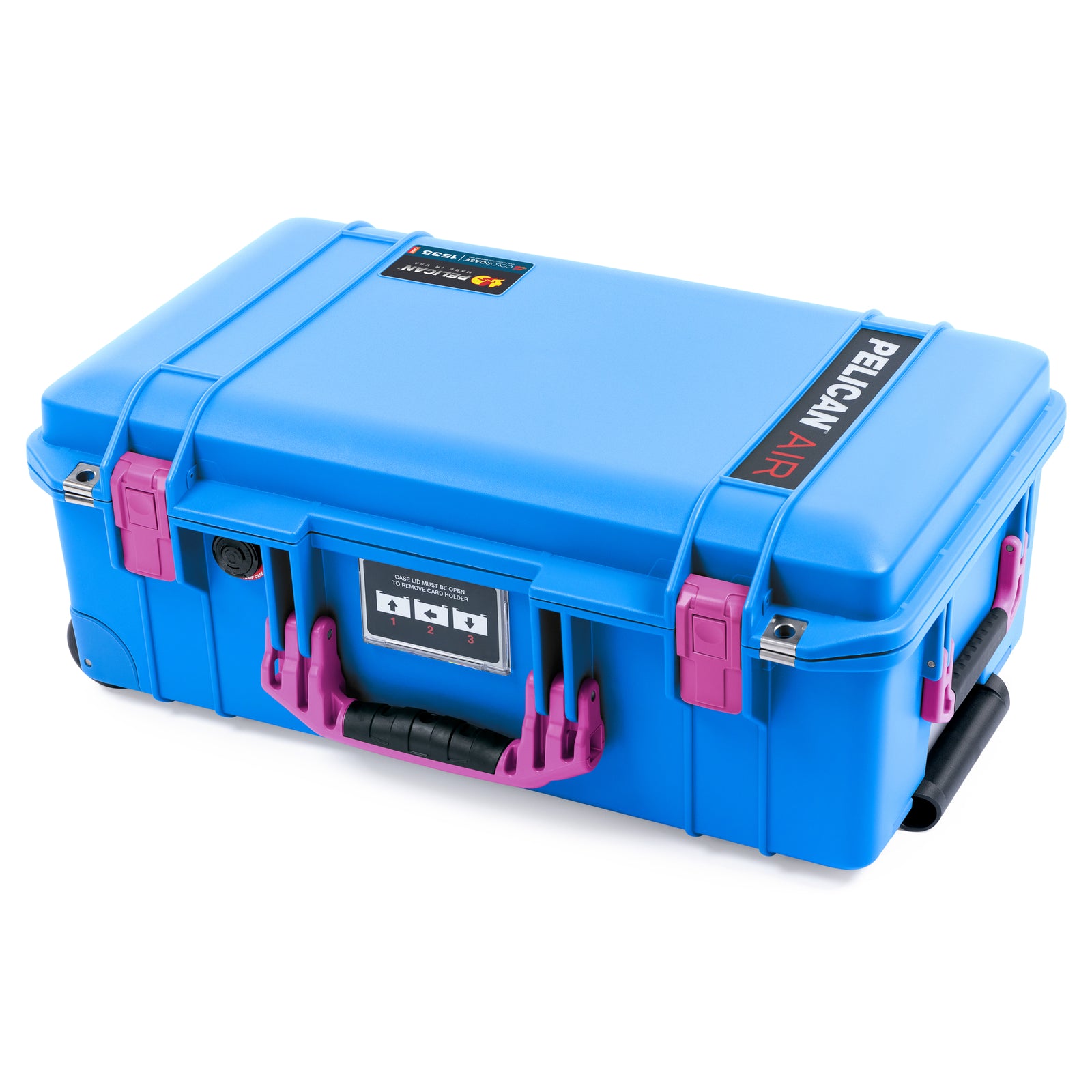 Pelican 1535 Air Carry-on Case - Electric Blue & Magenta - Laying Flat Front View