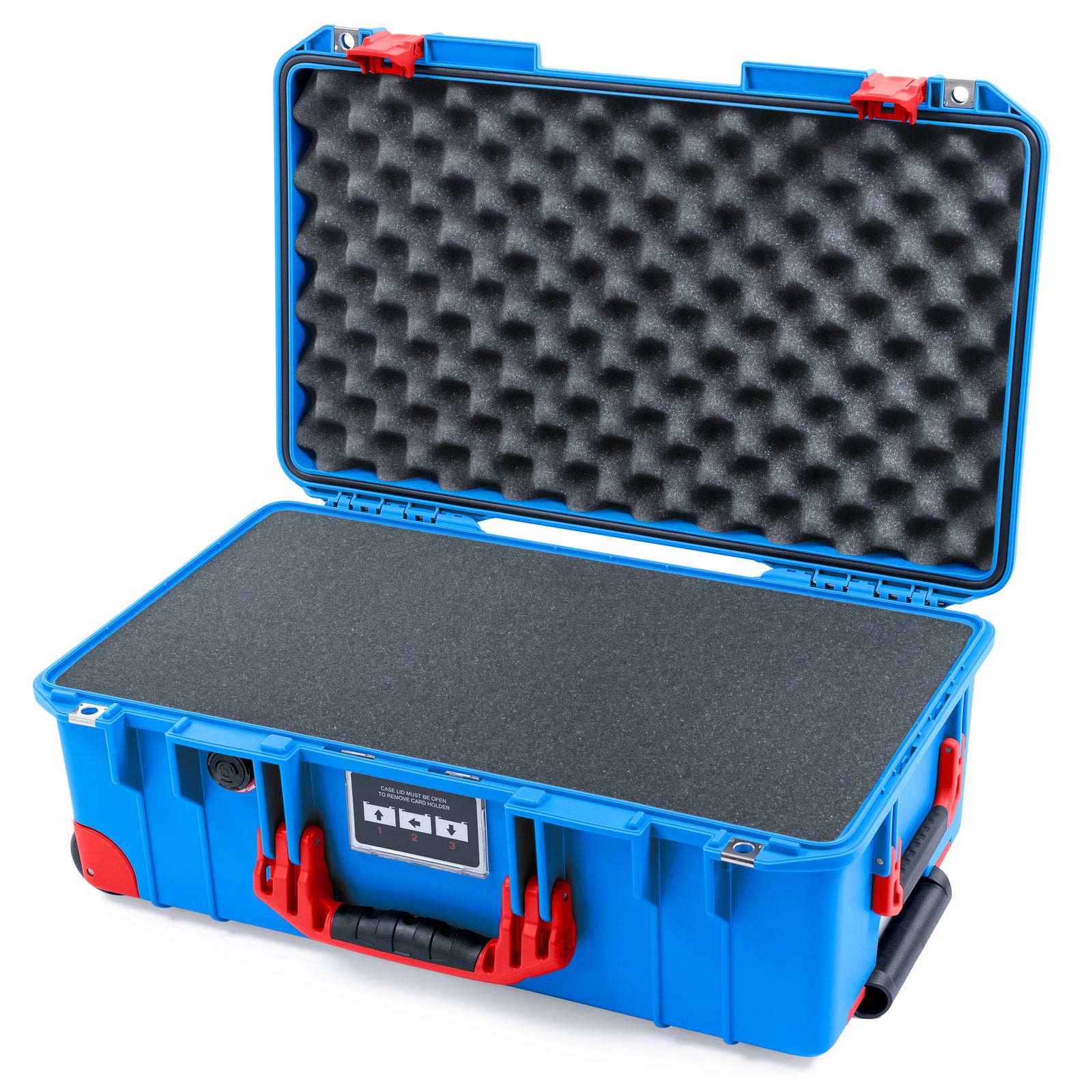Pelican 1535 Air Carry-on Case - Electric Blue & Red Trolley - Pick & Pluck Foam / Convoluted Lid Foam