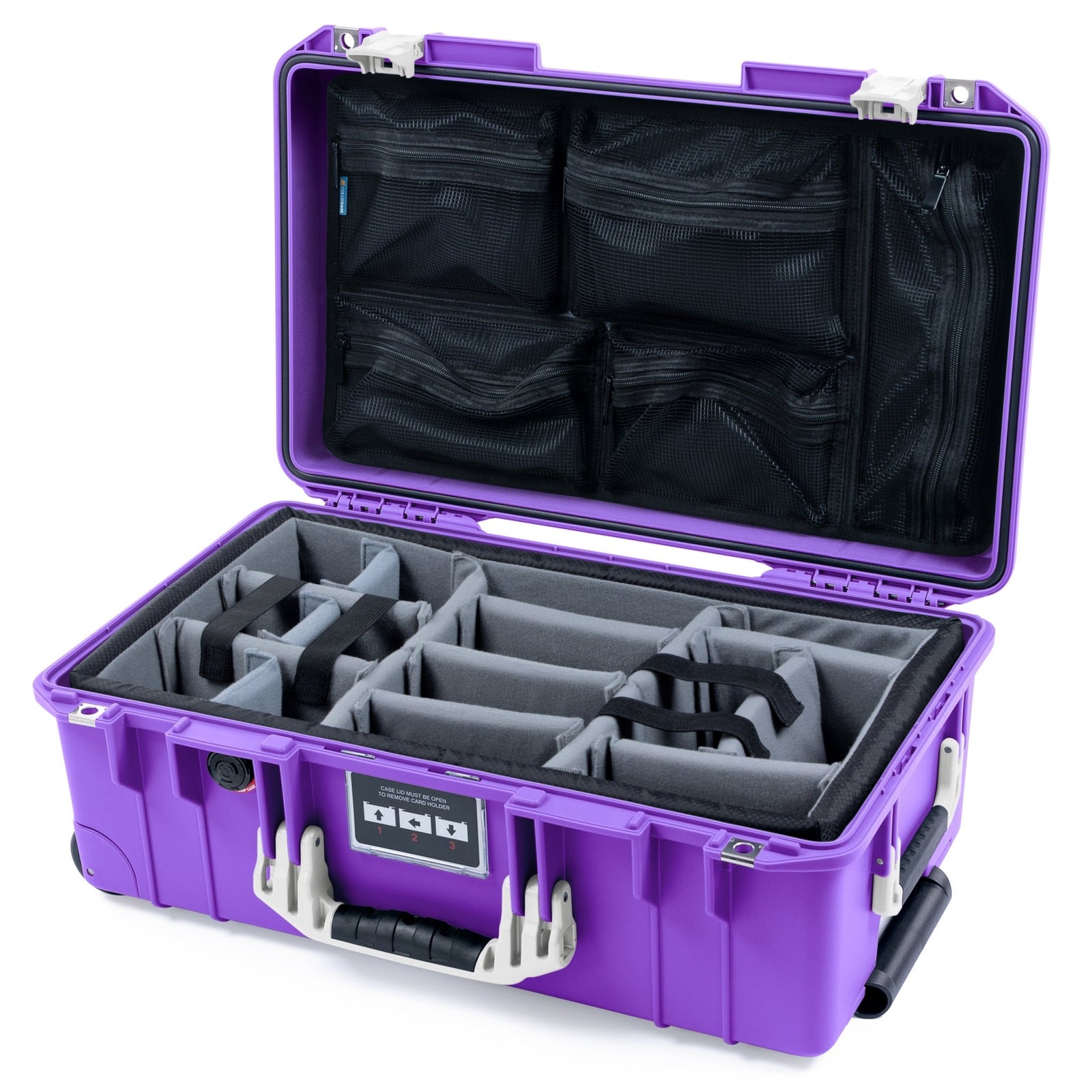 Pelican 1535 Air Carry - on Case - Purple & Whiteout - Padded Microfiber Dividers / Mesh Lid Organizer