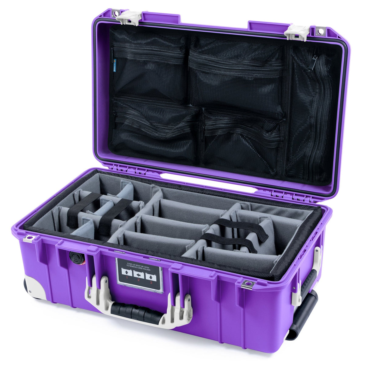 Pelican 1535 Air Carry - on Case - Purple &amp; Whiteout Trolley - Padded Microfiber Dividers / Mesh Lid Organizer