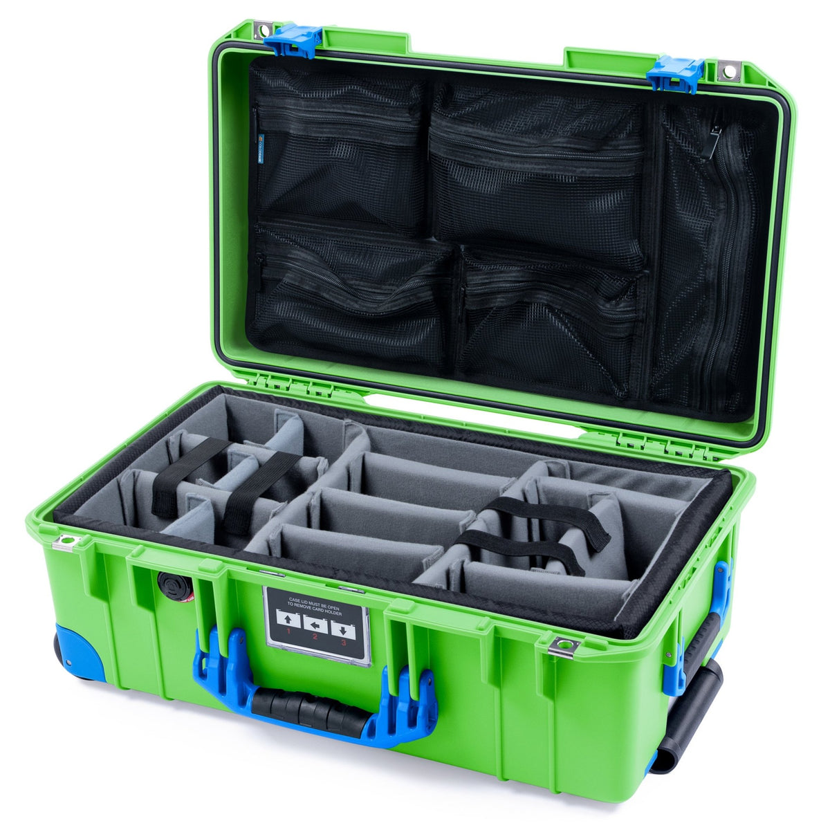 Pelican 1535 Air Carry - on Case - Lime Green &amp; Blue Trolley - Padded Microfiber Dividers / Mesh Lid Organizer