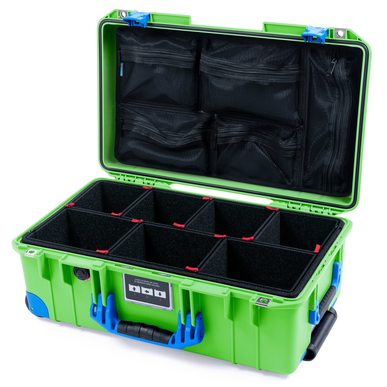Pelican 1535 Air Carry - on Case - Lime Green & Blue Trolley - TrekPak Divider System / Mesh Lid Organizer