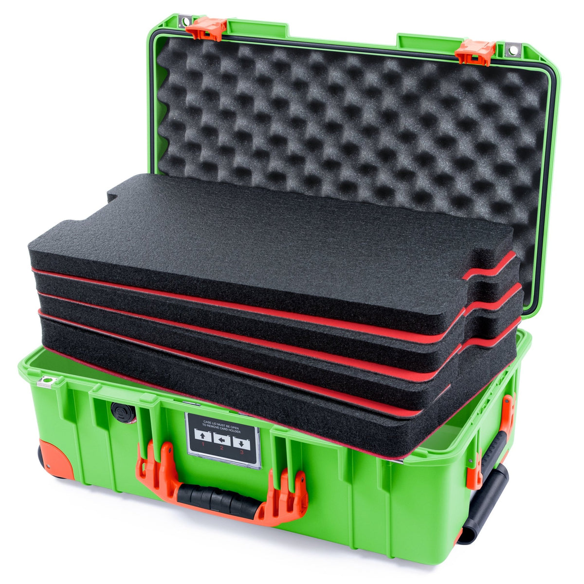 Pelican 1535 Air Carry - on Case - Lime Green &amp; Orange Trolley - DIY Tool Foam Kit / Convoluted Lid Foam