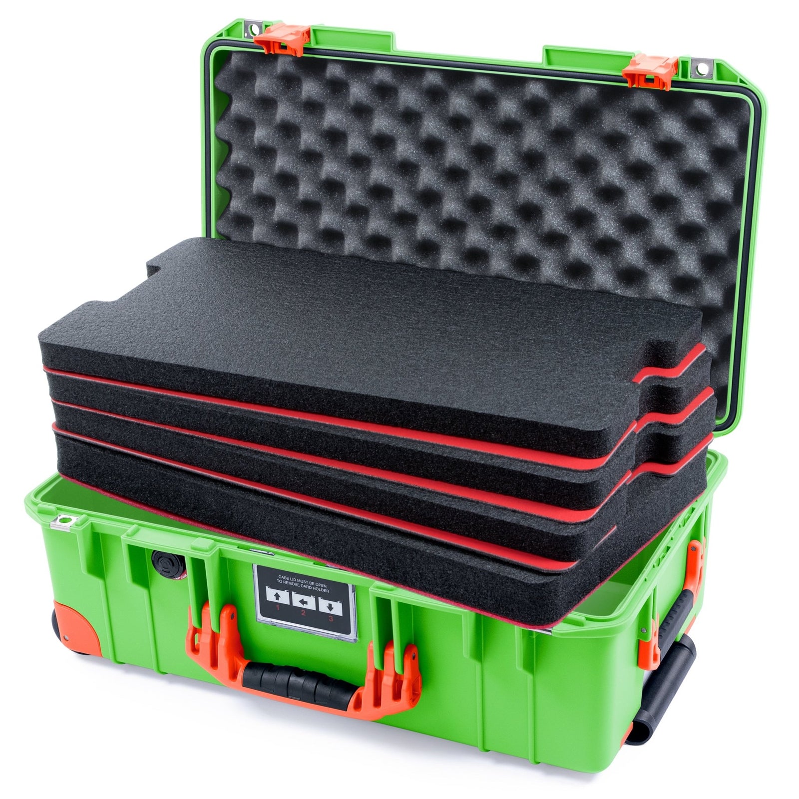 Pelican 1535 Air Carry - on Case - Lime Green & Orange Trolley - DIY Tool Foam Kit / Convoluted Lid Foam