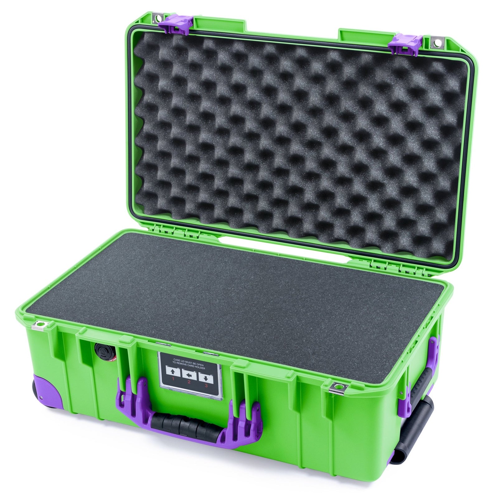 Pelican 1535 Air Carry-on Case - Lime Green & Purple Trolley - Pick & Pluck Foam / Convoluted Lid Foam