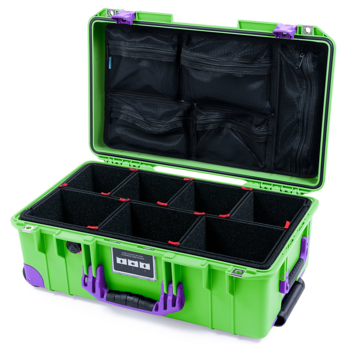 Pelican 1535 Air Carry-on Case - Lime Green & Purple Trolley - TrekPak Divider System / Mesh Lid Organizer