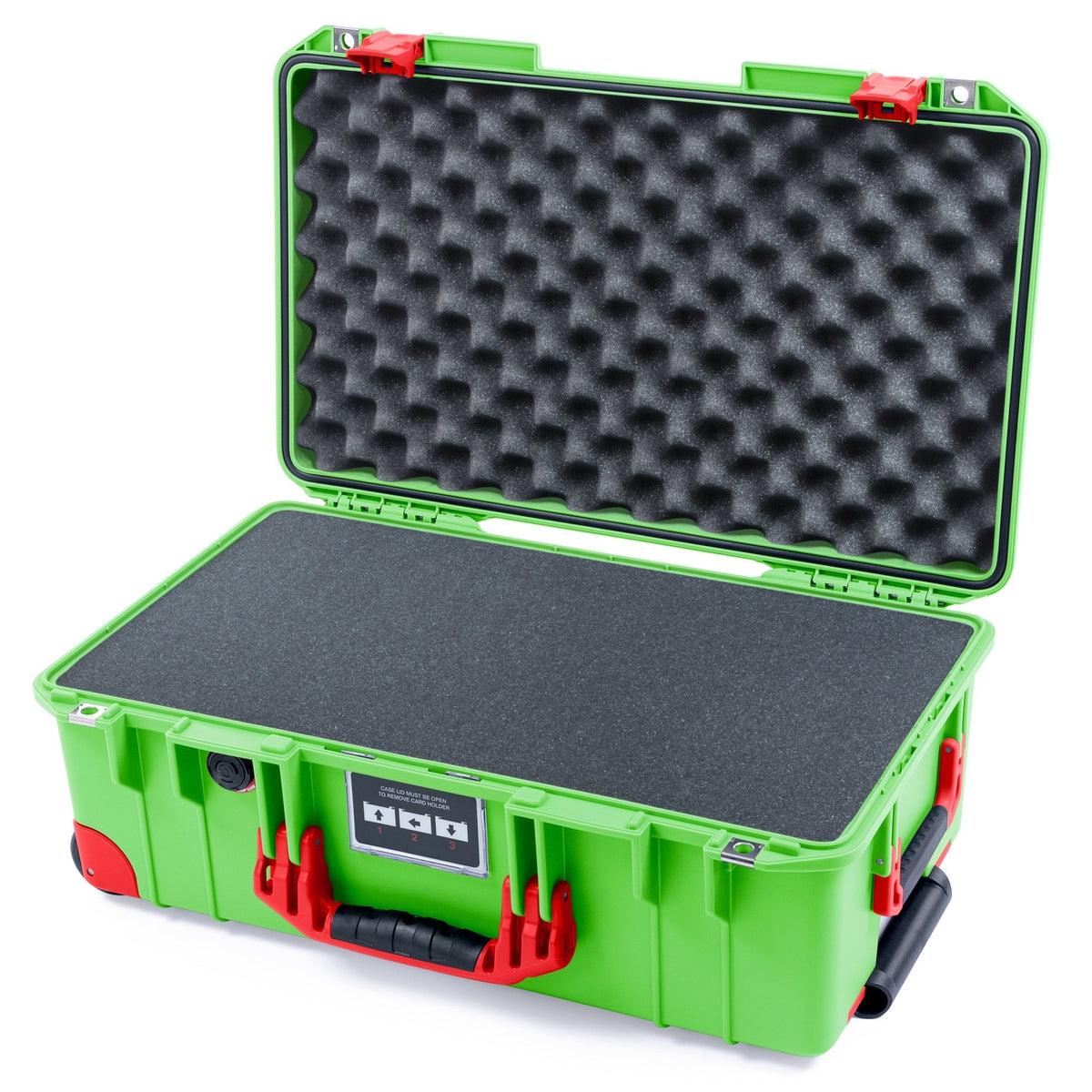 Pelican 1535 Air Carry - on Case - Lime Green & Red Trolley - Pick & Pluck Foam / Convoluted Lid Foam