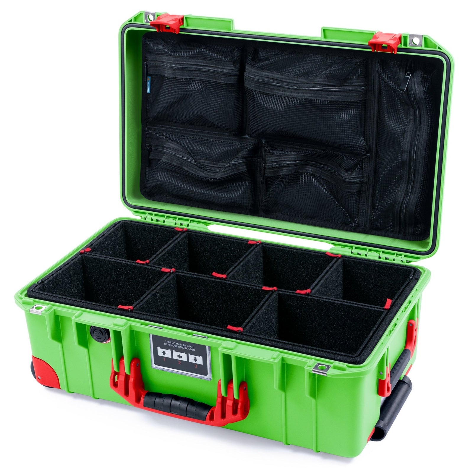 Pelican 1535 Air Carry - on Case - Lime Green & Red Trolley - TrekPak Divider System / Mesh Lid Organizer