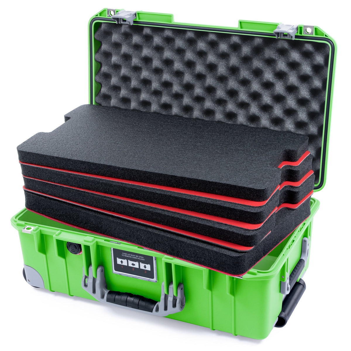 Pelican 1535 Air Carry - on Case - Lime Green &amp; Silver Trolley - DIY Tool Foam Kit / Convoluted Lid Foam