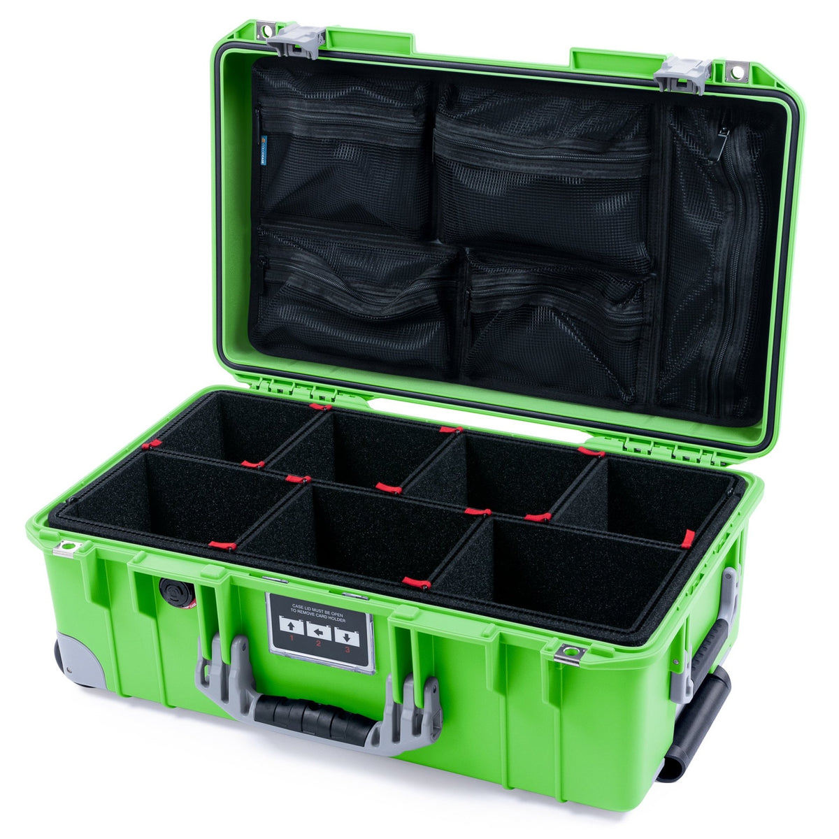 Pelican 1535 Air Carry - on Case - Lime Green &amp; Silver Trolley - TrekPak Divider System / Mesh Lid Organizer