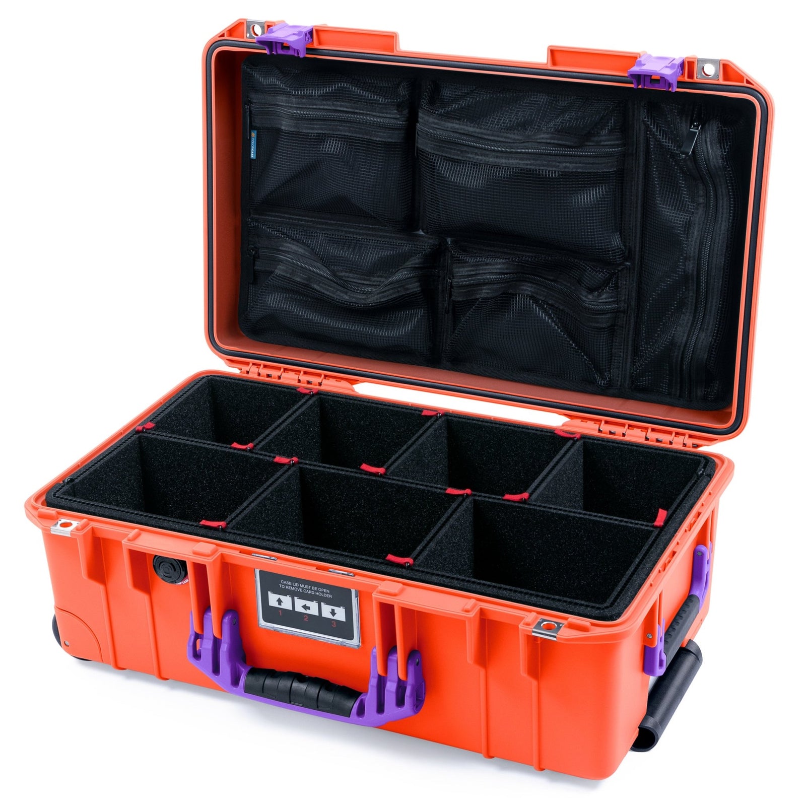 Pelican 1535 Air Carry - on Case - Orange & Purple - TrekPak Divider System / Mesh Lid Organizer