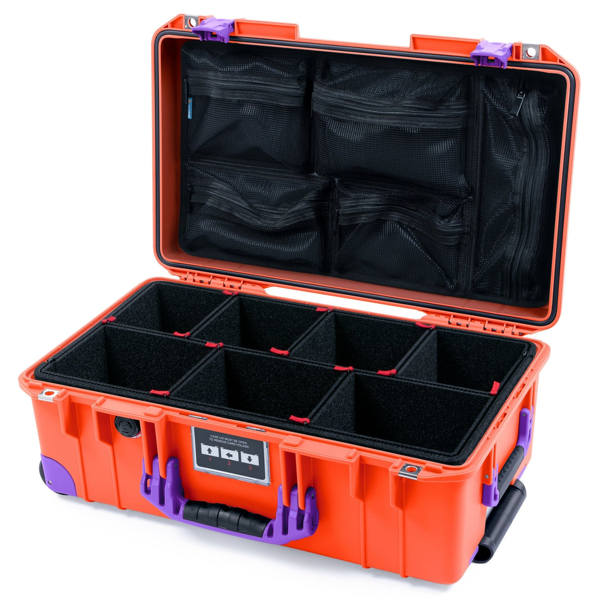 Pelican 1535 Air Carry - on Case - Orange &amp; Purple Trolley - TrekPak Divider System / Mesh Lid Organizer