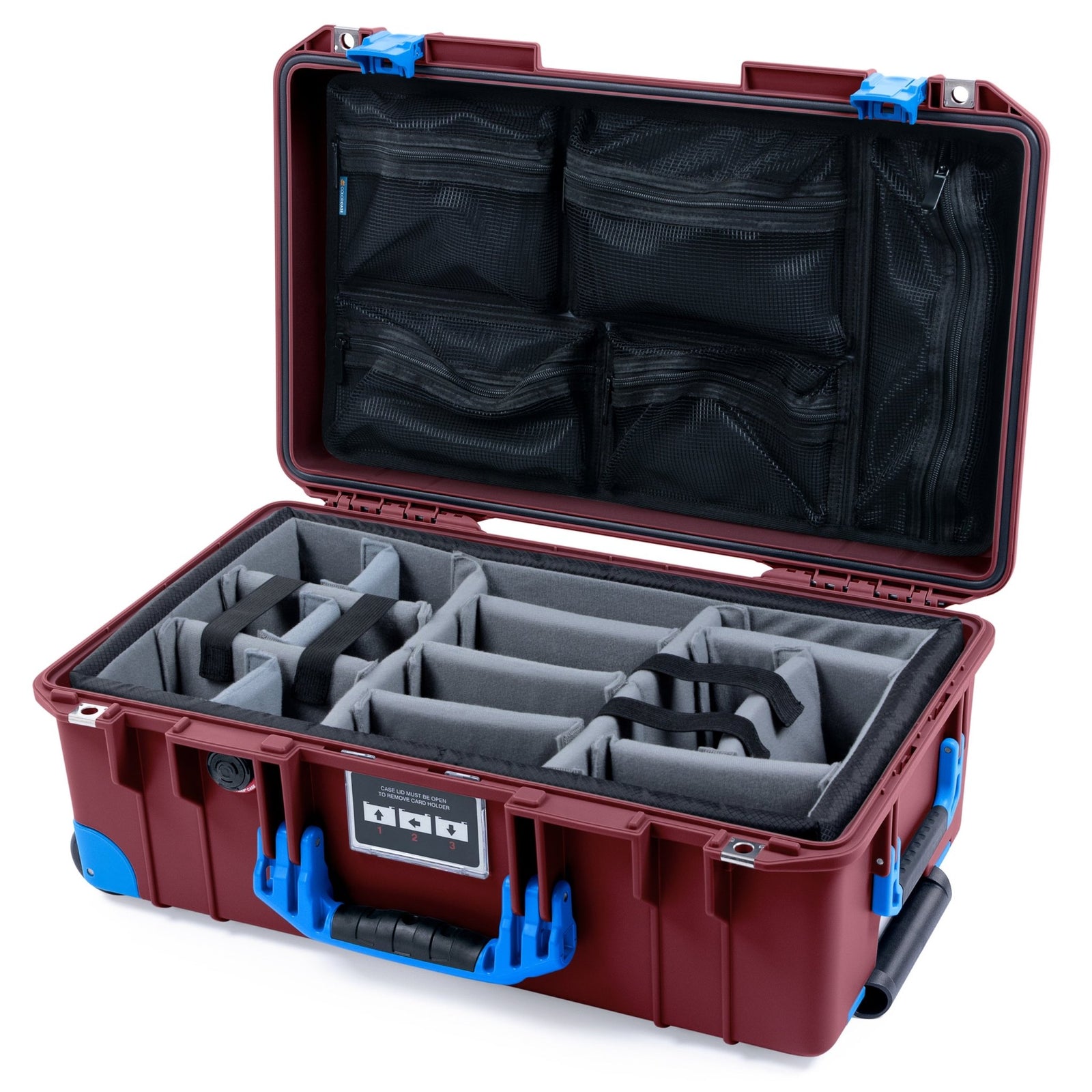 Pelican 1535 Air Carry-on Case - Oxblood & Blue Trolley - Padded Microfiber Dividers / Mesh Lid Organizer