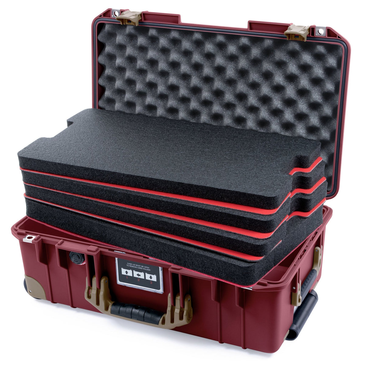 Pelican 1535 Air Carry-on Case - Oxblood &amp; Dark Desert Dirt Trolley - DIY Tool Foam Kit / Convoluted Lid Foam