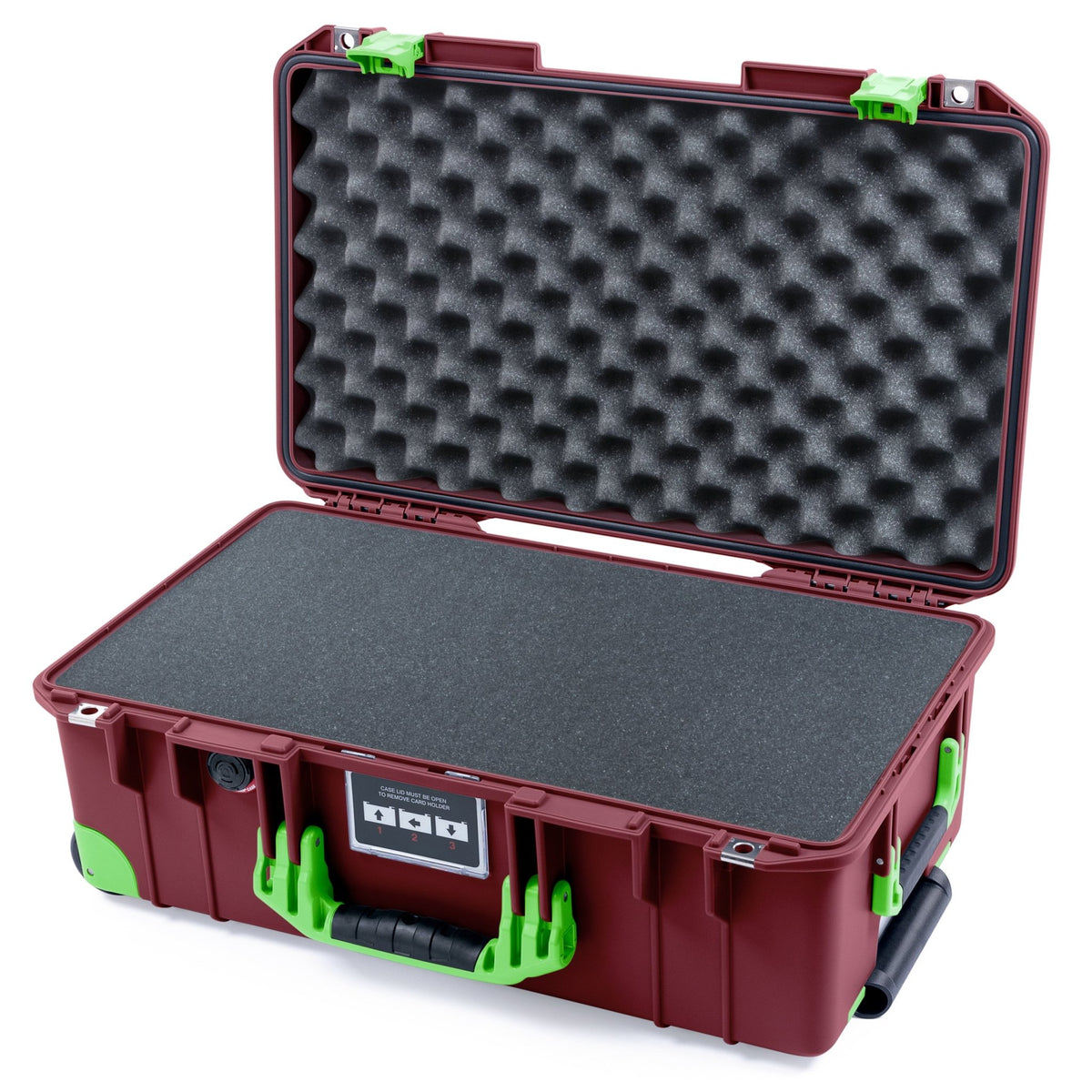 Pelican 1535 Air Carry-on Case - Oxblood &amp; Lime Green Trolley - Pick &amp; Pluck Foam / Convoluted Lid Foam