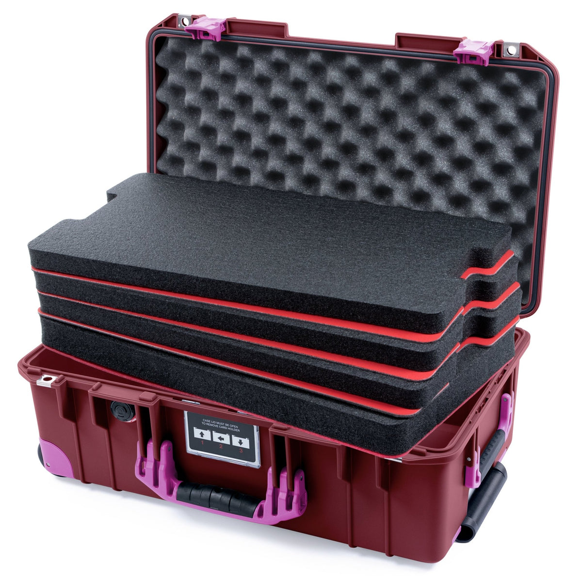 Pelican 1535 Air Carry-on Case - Oxblood &amp; Magenta Trolley - DIY Tool Foam Kit / Convoluted Lid Foam