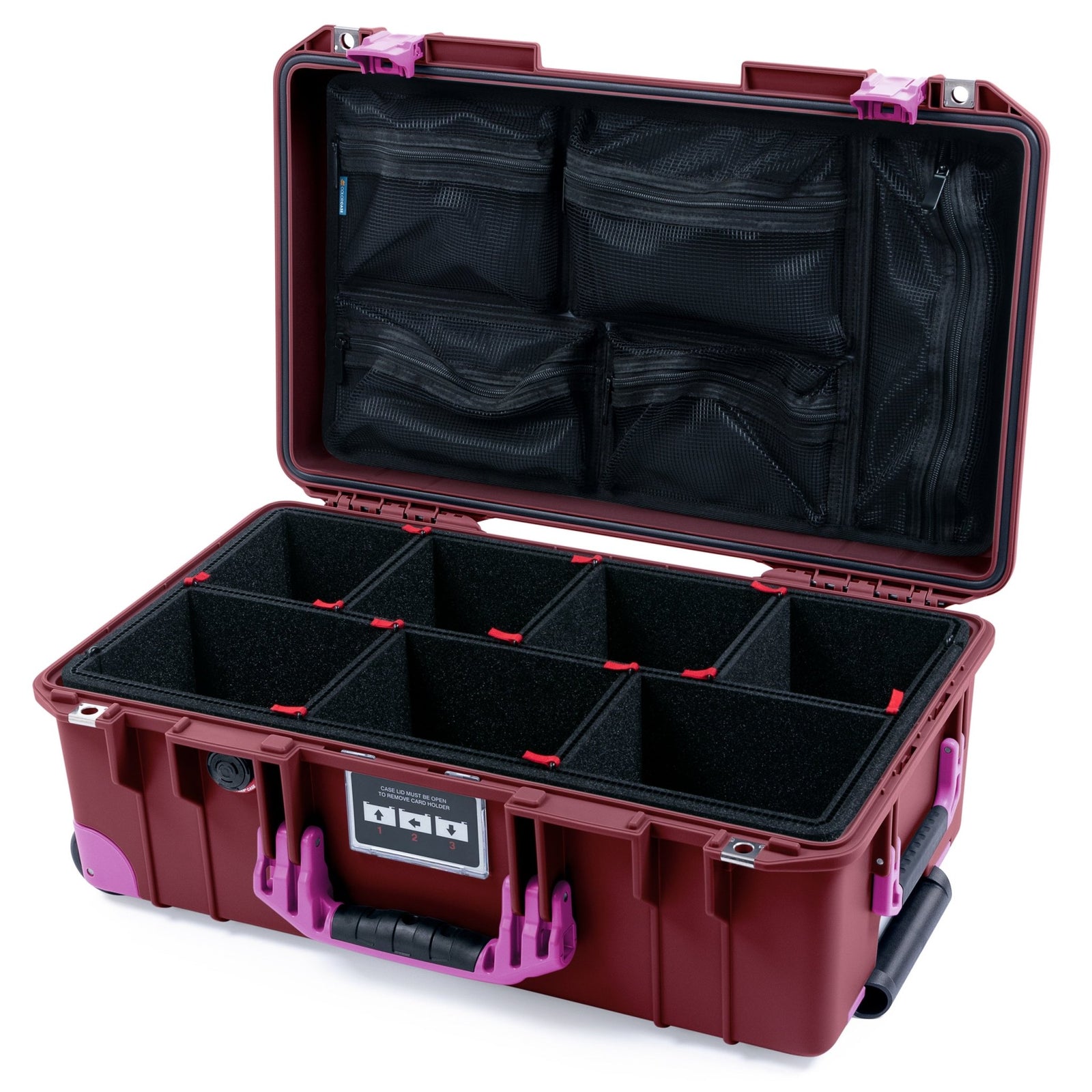 Pelican 1535 Air Carry-on Case - Oxblood & Magenta Trolley - TrekPak Divider System / Mesh Lid Organizer