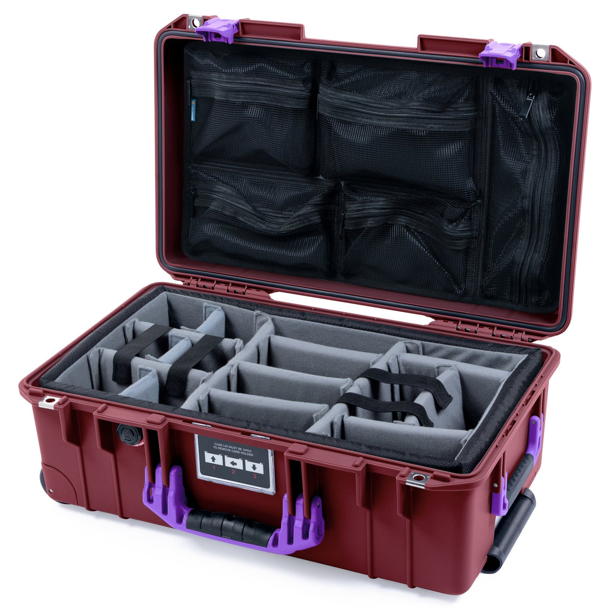Pelican 1535 Air Carry - on Case - Oxblood &amp; Purple - Padded Microfiber Dividers / Mesh Lid Organizer
