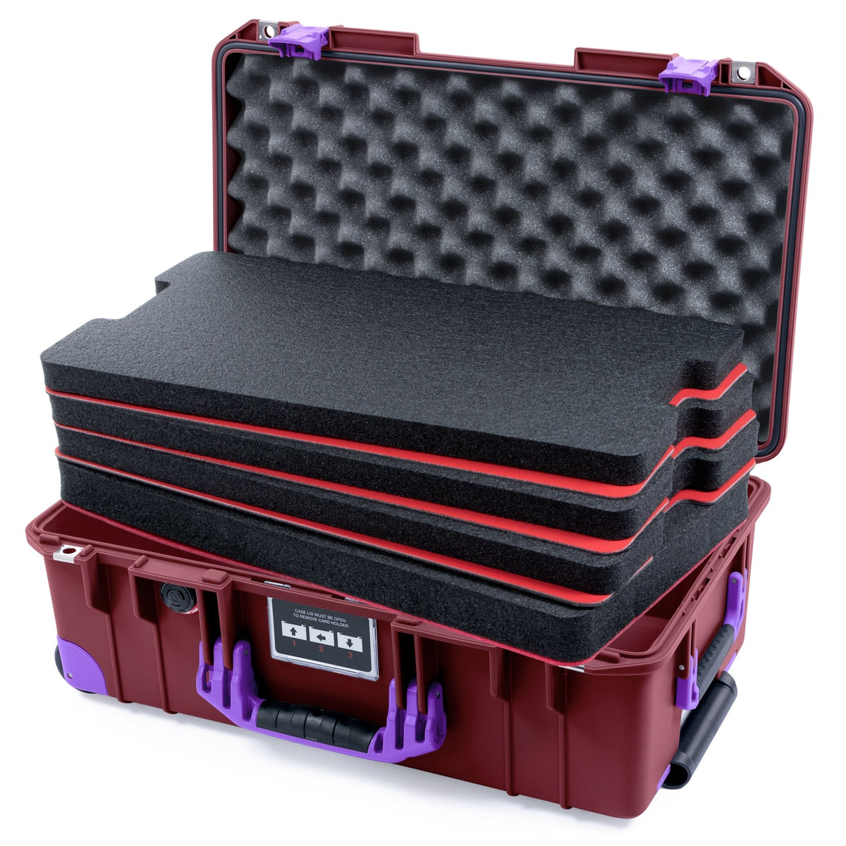 Pelican 1535 Air Carry - on Case - Oxblood &amp; Purple Trolley - DIY Tool Foam Kit / Convoluted Lid Foam