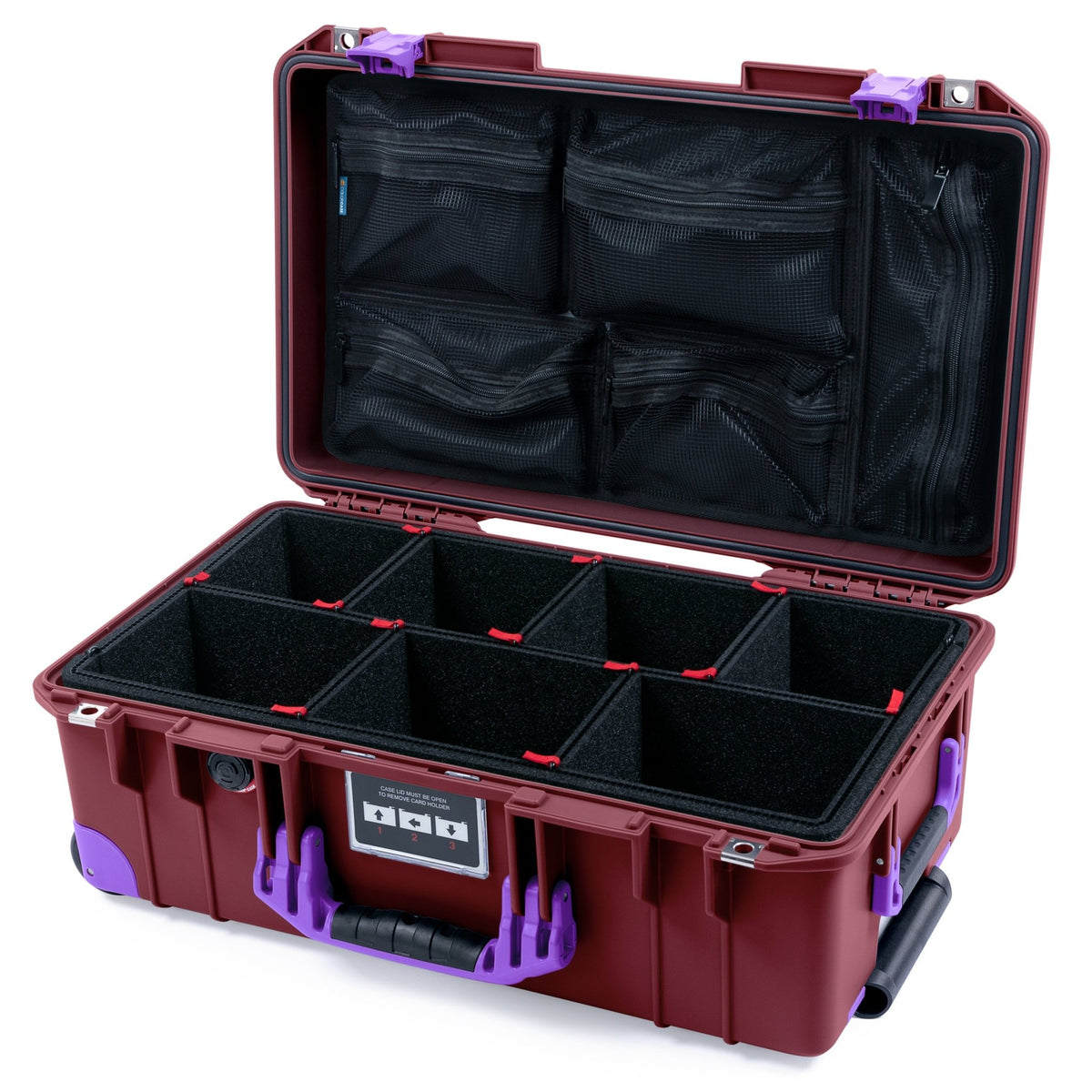 Pelican 1535 Air Carry - on Case - Oxblood &amp; Purple Trolley - TrekPak Divider System / Mesh Lid Organizer