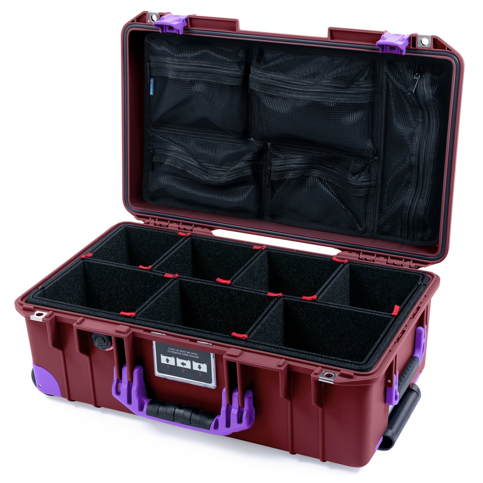 Pelican 1535 Air Carry - on Case - Oxblood & Purple Trolley - TrekPak Divider System / Mesh Lid Organizer
