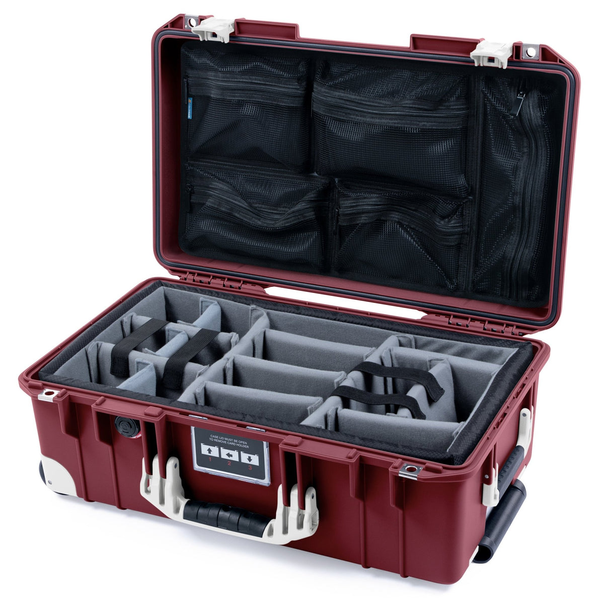 Pelican 1535 Air Carry - on Case - Oxblood & Whiteout Trolley - Padded Microfiber Dividers / Mesh Lid Organizer