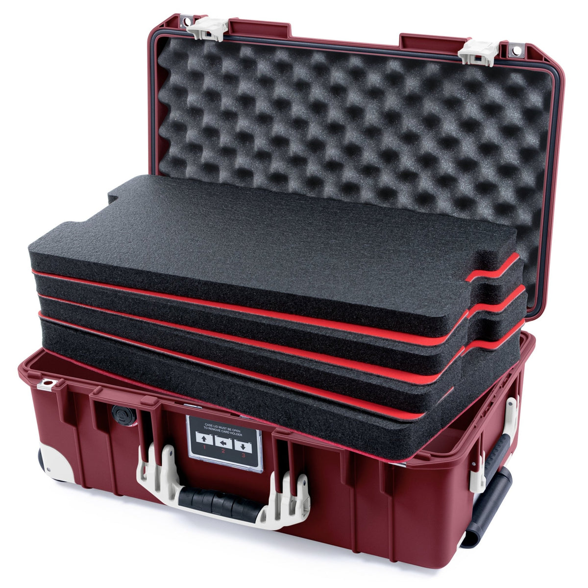 Pelican 1535 Air Carry - on Case - Oxblood & Whiteout Trolley - DIY Tool Foam Kit / Convoluted Lid Foam