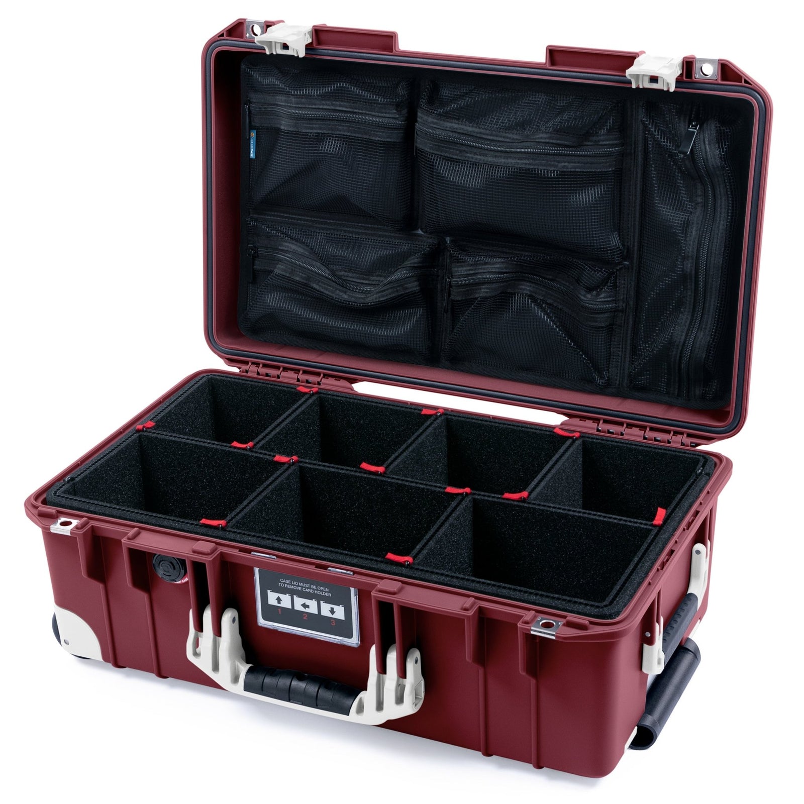 Pelican 1535 Air Carry - on Case - Oxblood & Whiteout Trolley - TrekPak Divider System / Mesh Lid Organizer